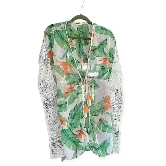 Milen SwimSuit Cover Up Size Med Sheer Lightweight Resort Tie Front Travel Beach - Picture 2 of 5